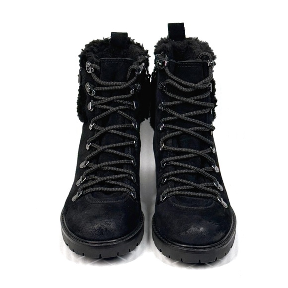New SAM EDELMAN Tenlee Shearling Leather Lace Up Hiking Boots Black 7 - Picture 2 of 8